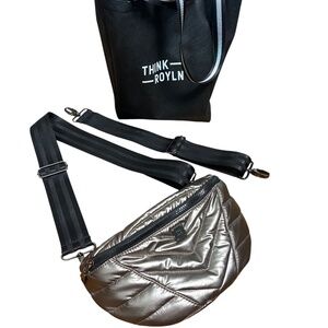 Think Royln Bum Bag Crossbody in Gunmetal Metallic | Quilted Belt Bag